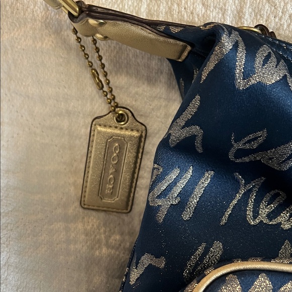 Coach Navy Shoulder Bag with Metallic Script and Heart Accent - Picture 10 of 10